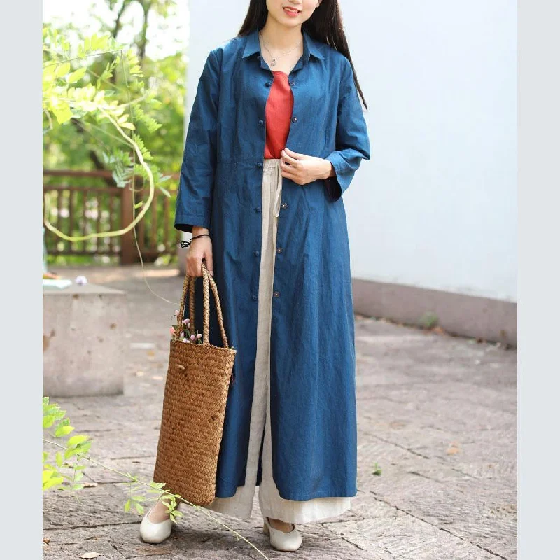 Art lapel collar Plus Size outfit blue silhouette coat fall