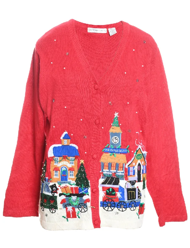 Winter Scene Design Christmas Cardigan - L