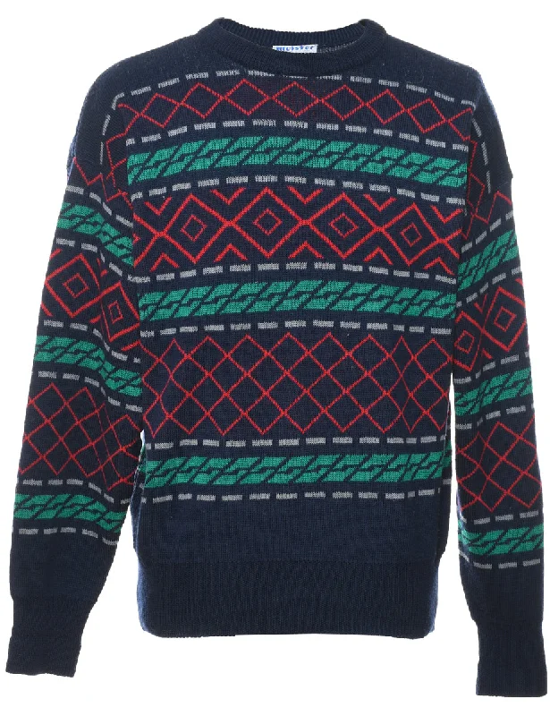 Wool Geometric Pattern Jumper - L