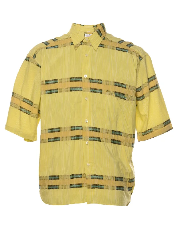 Yellow, Blue & Black Patterned Short-Sleeve Shirt - M