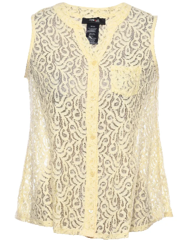 Yellow Sleeveless Lace Blouse - S