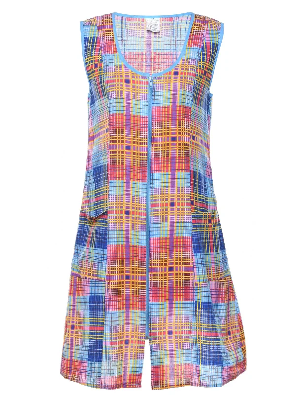 Zip Front Checked Shift Dress - S