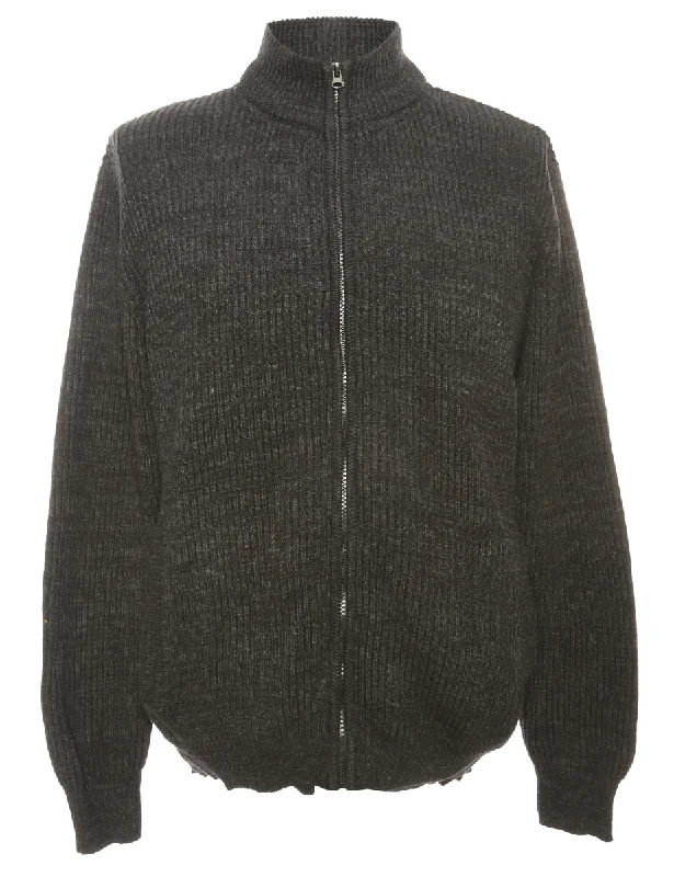 Zip-Front Grey Cardigan - L