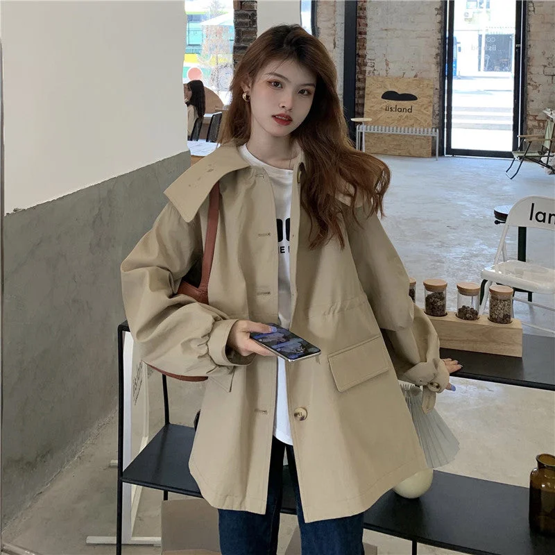 Fashionable lapel waist long sleeve trench coat  278