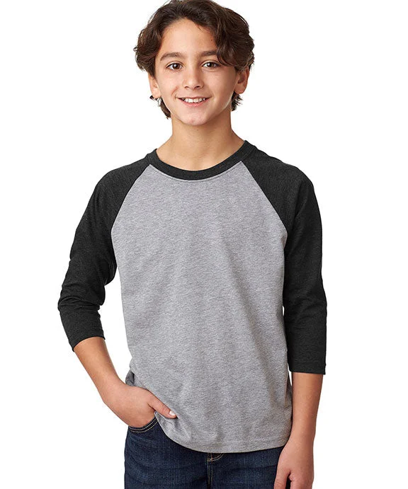 3352 - Next Level Youth CVC 3/4-Sleeve Raglan T-Shirt | Black/Dark Grey Heather