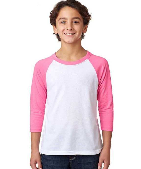 3352 - Next Level Youth CVC 3/4-Sleeve Raglan T-Shirt | Hot Pink/White