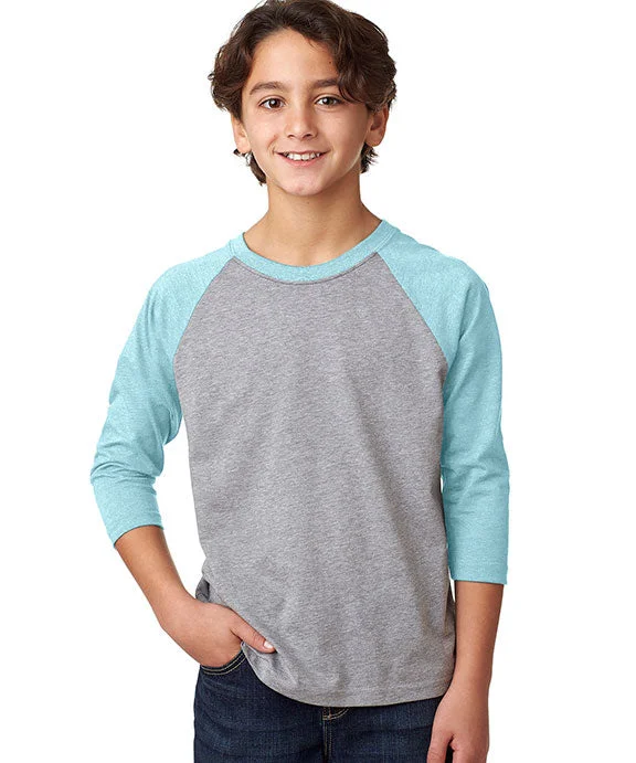 3352 - Next Level Youth CVC 3/4-Sleeve Raglan T-Shirt | Ice Blue/Dark Heather Grey