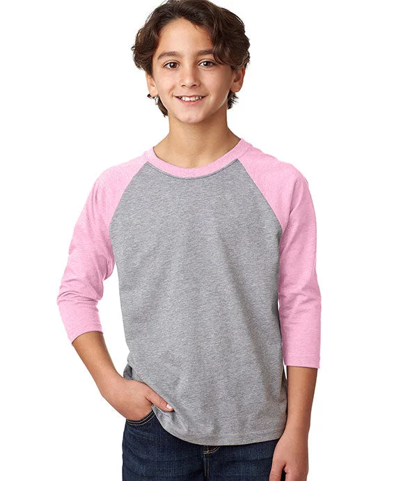 3352 - Next Level Youth CVC 3/4-Sleeve Raglan T-Shirt | Lilac/Dark Heather Grey