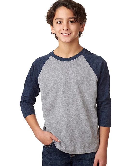 3352 - Next Level Youth CVC 3/4-Sleeve Raglan T-Shirt | Midnight Navy/Dark Heather Grey