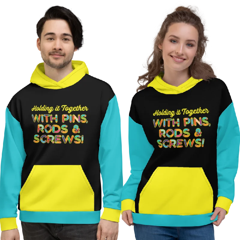 Holding It Together with Pins, Rods & Screws (Color Block Unisex Hoodie)