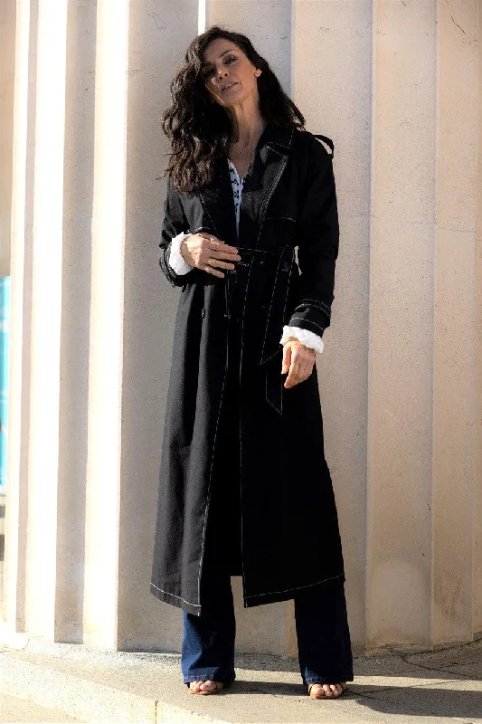 Swan Trench Coat Black and White Linen