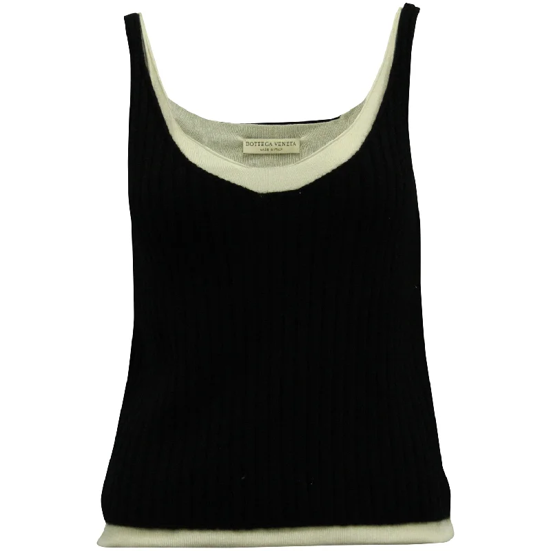 Bottega Veneta Ribbed Tank Vest in Black Cashmere