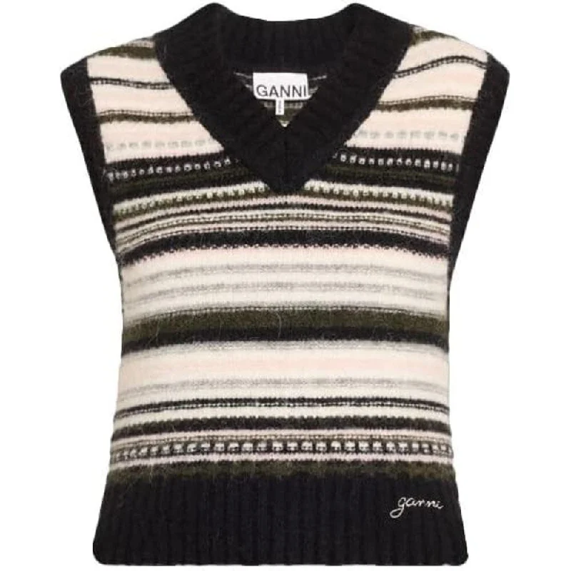 Ganni Women's Soft Wool Stripe Sweater Vest, Black