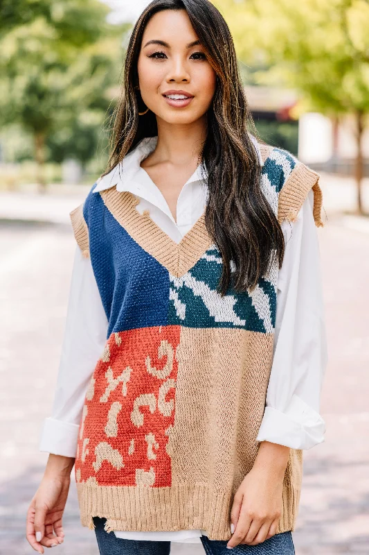 Do It All Taupe Brown Colorblock Sweater Vest