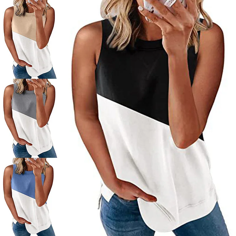 Lumento Women Colorblock Tank Tops Summer Casual Sleeveless T Shirt Vest Blouse