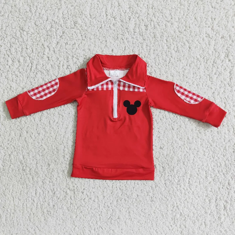 Boy Red Plaid Screen Print Zipper Jacket