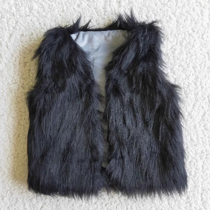 Girl Black Faux Fur Vest