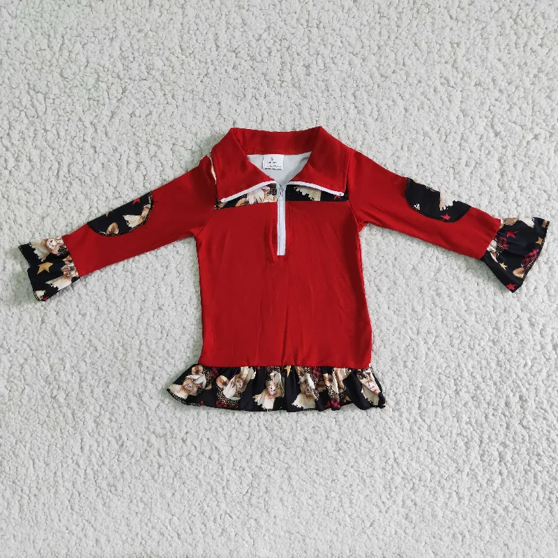 6 A8-3 Girl Red Cow Print Long Sleeve Zipper Jacket-promotion 2024.11.2