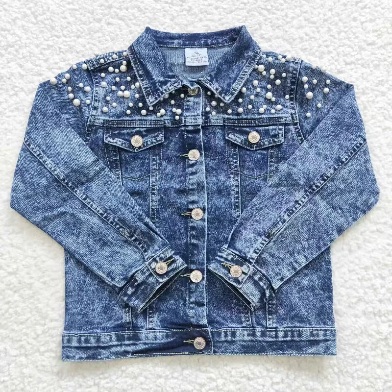 Kids pearls blue denim jacket