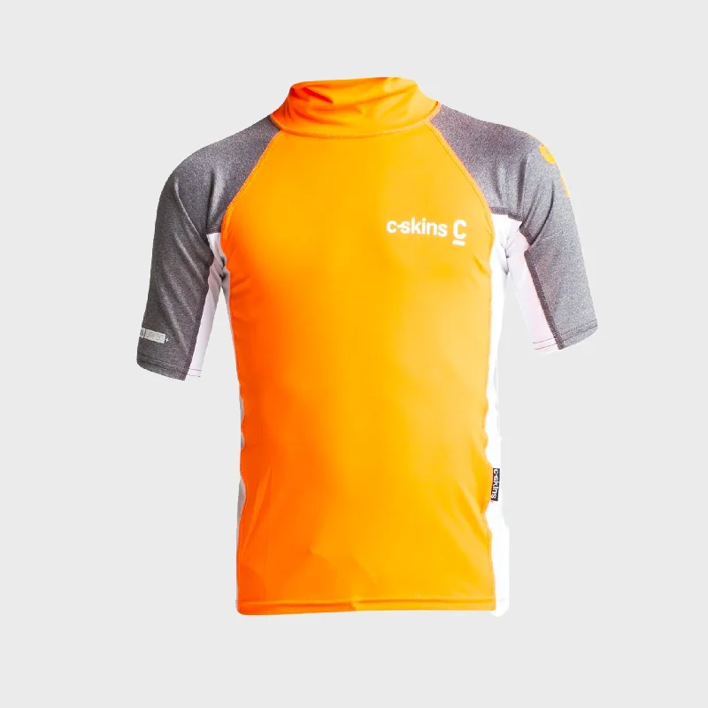 C-Skins Junior Short Sleeve Rash X Vest - Flo Orange/White/Deep Grey