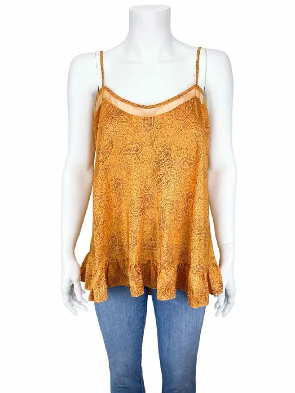 Elizabeth and James Women's Silk Paisley Camisole Gold/Brown Size L with Tags