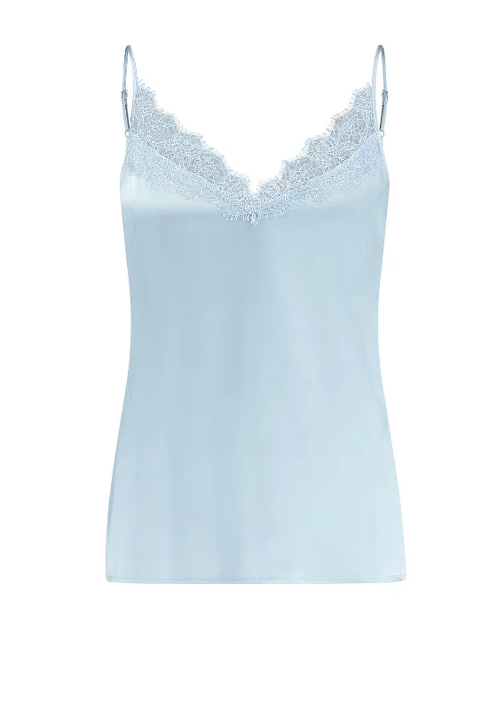 Gerry Weber Satin Feel Lace Trim Cami Top, Light Blue