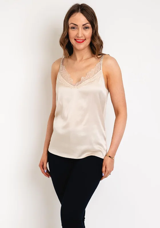 Gerry Weber Satin Feel Lace Trim Cami Top, Beige