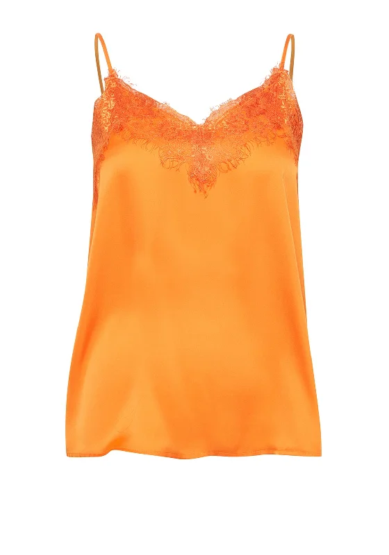 Ichi Lace Trim Neck Cami, Persimmon Orange