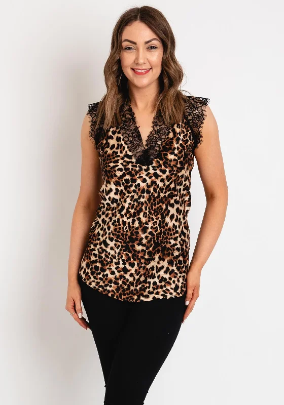 Kate & Pippa Lauren Animal Print Lace Cami Top, Tan