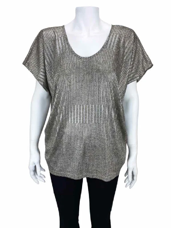 Kim & Cami, Women's Shiny Ribbed Dolman Tee, Gold/Silver, Size L