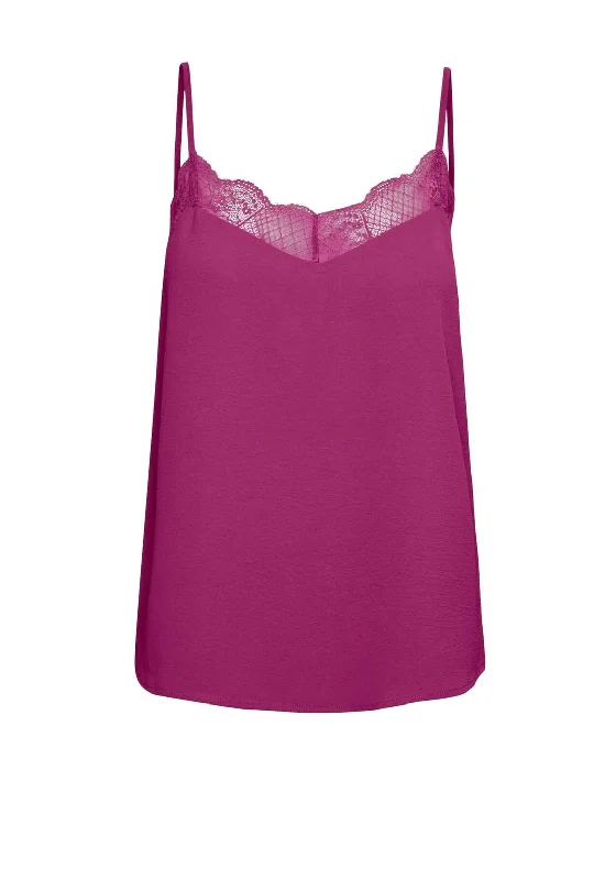 Pieces Tiffany Lace Trim Cami Top, Fuchsia