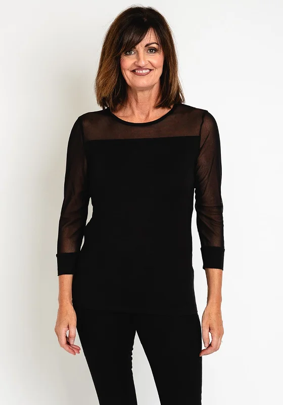 Ever Sassy Mesh Sleeve Top, Black