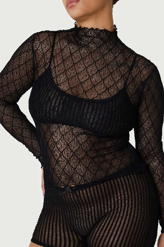 Shadow Wanda Mesh Long Sleeve Mock Neck