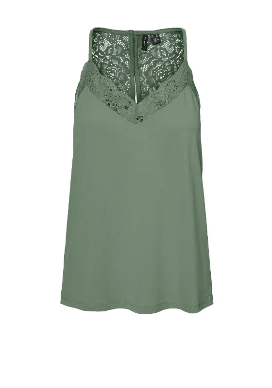 Vero Moda Ana Lace Cami Top, Hedge Green