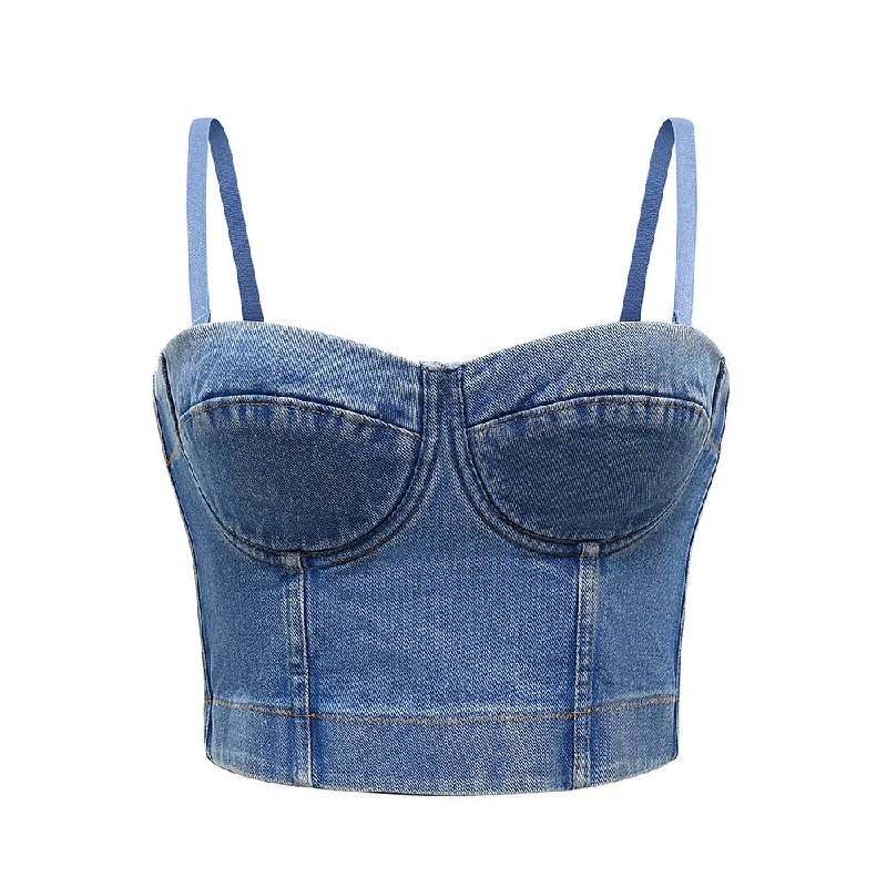 Women Crop Top Tank Sexy Cami Push Up Denim Bra Backless Party Club Vest