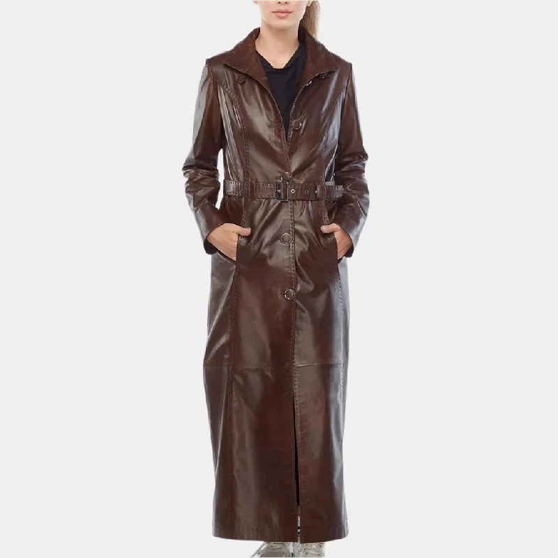 Halloween Long Buttoned Women’s Leather Coat