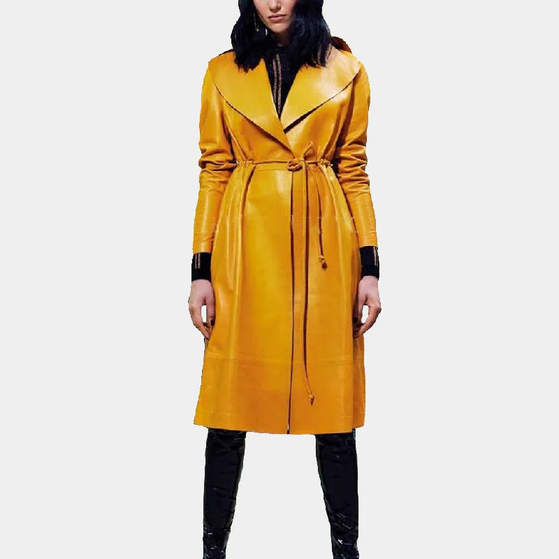 Women’s Self-Tie Belted Lambskin Leather Trench Coat