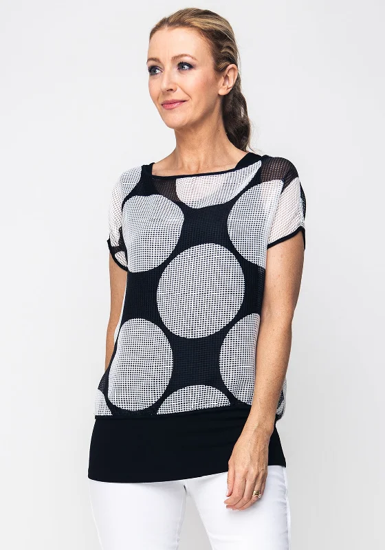 Naya Polka Dot Sheer Mesh Top, Black & White