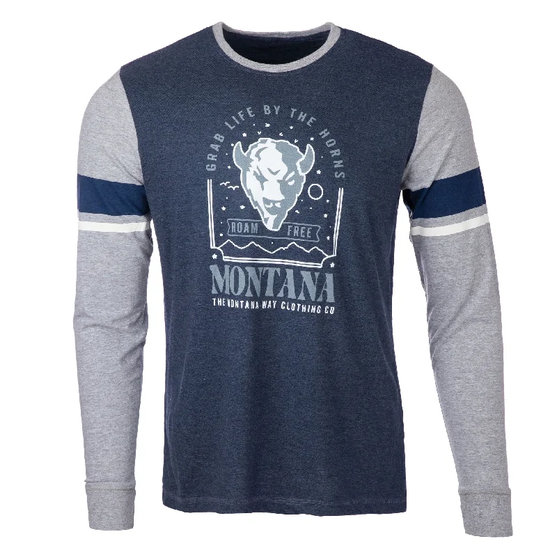 Roam Free Fieldhouse Tee in Navy/Grey