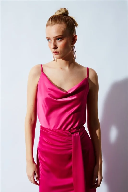 Plunging Neck Satin Cami - Pink