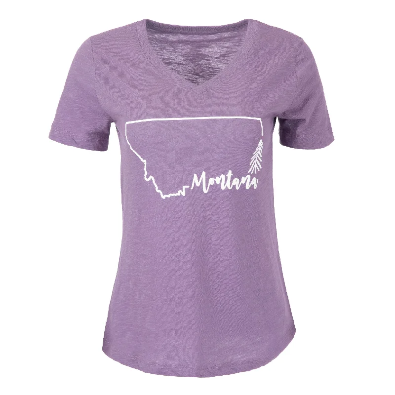 Simply Montana V-Neck Slub Tee in Heather Purple