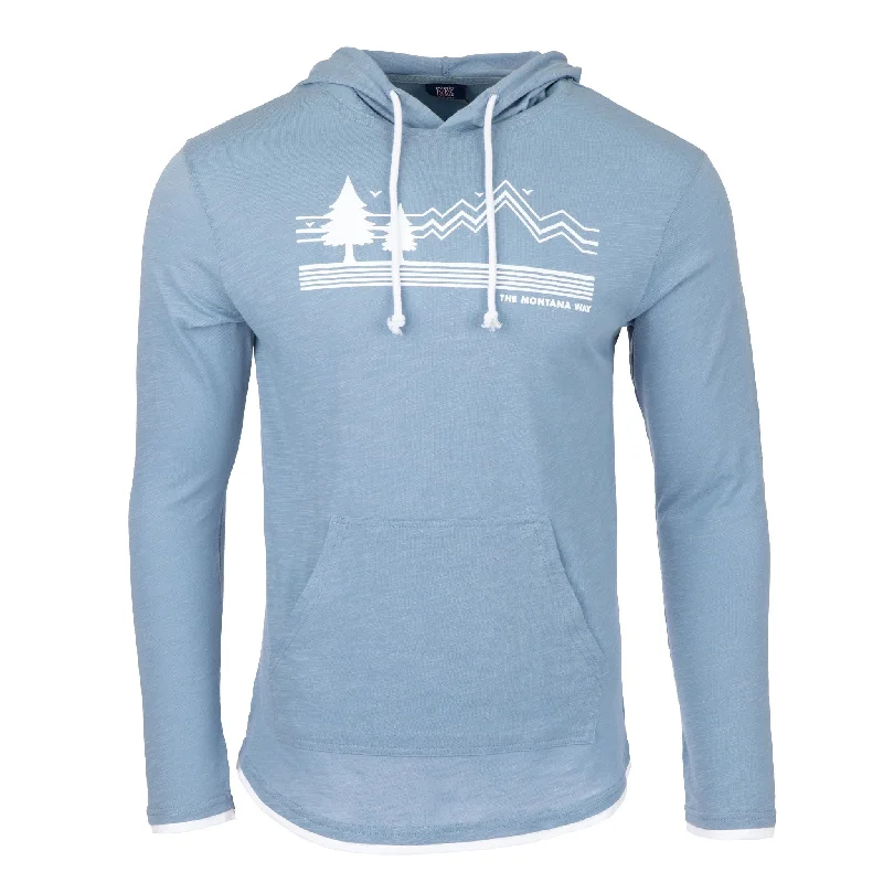 The Logo Hooded Long Sleeve in Denim Heather