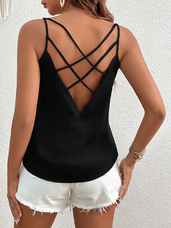 VCAY Solid Criss Cross Back Cami Top