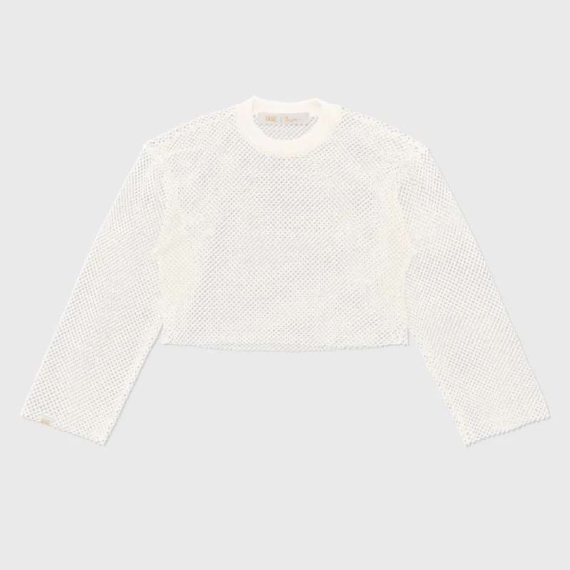 Mesh LS Crop Top - Cream