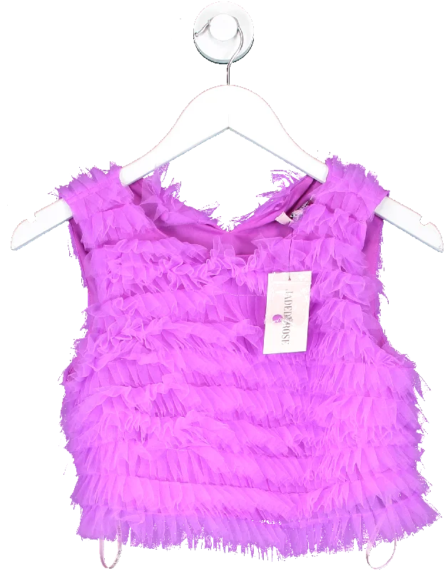 Jaded Rose Purple Sleeveless Ruffle Crop Top In Mesh UK 6