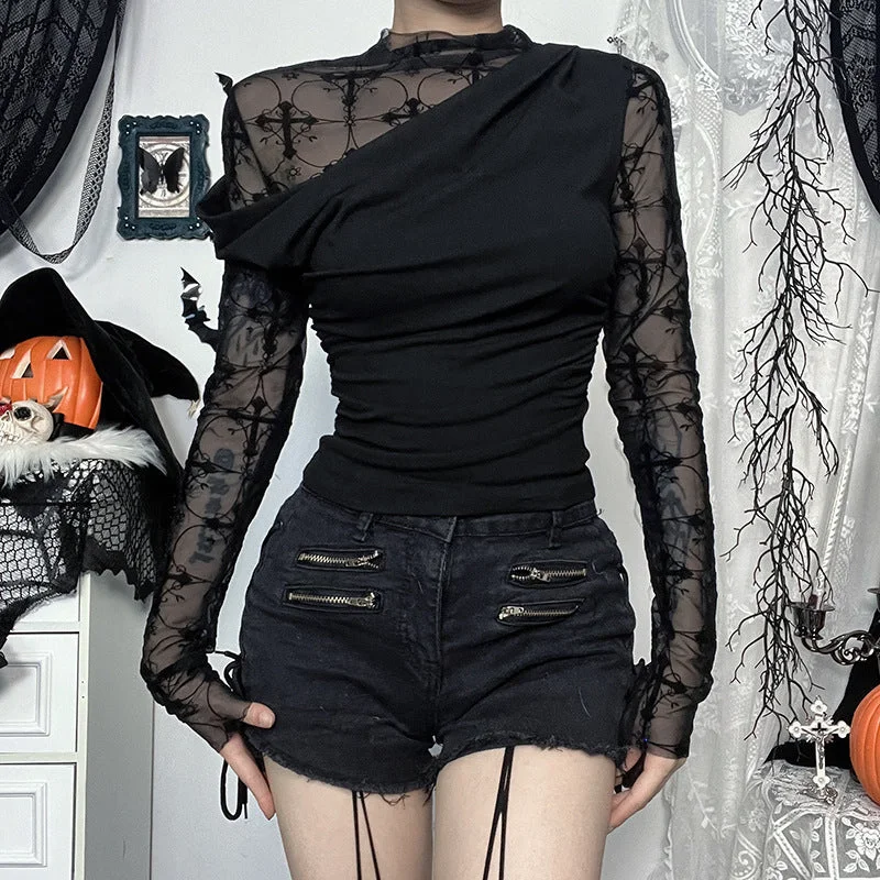 Women's Gothic Mesh Lace Long Sleeved Shirt