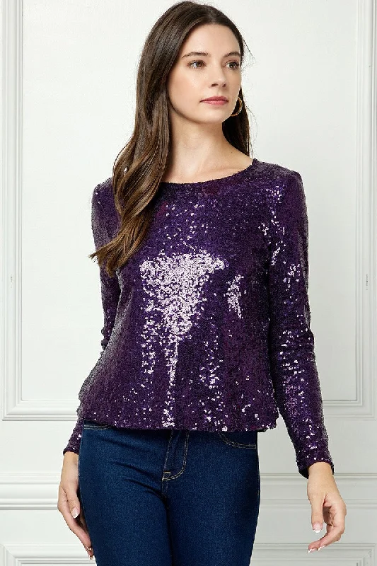 PLUM SEQUIN LONG SLEEVES TOP AVT51171W