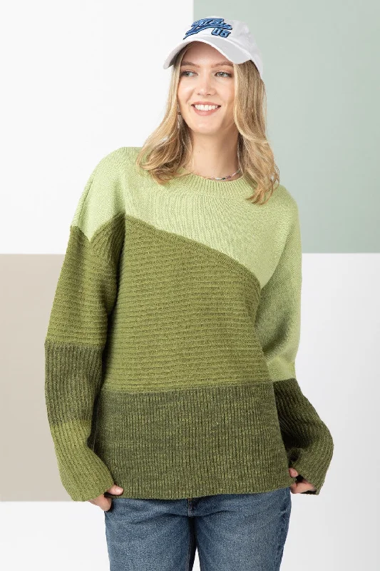 SAGE COLOR BLOCK DROP SHOULDER KNIT SWEATER 12W2950L