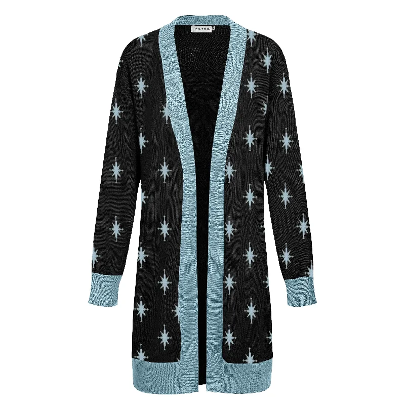 Women's blue vintage long cardigan sweater coat