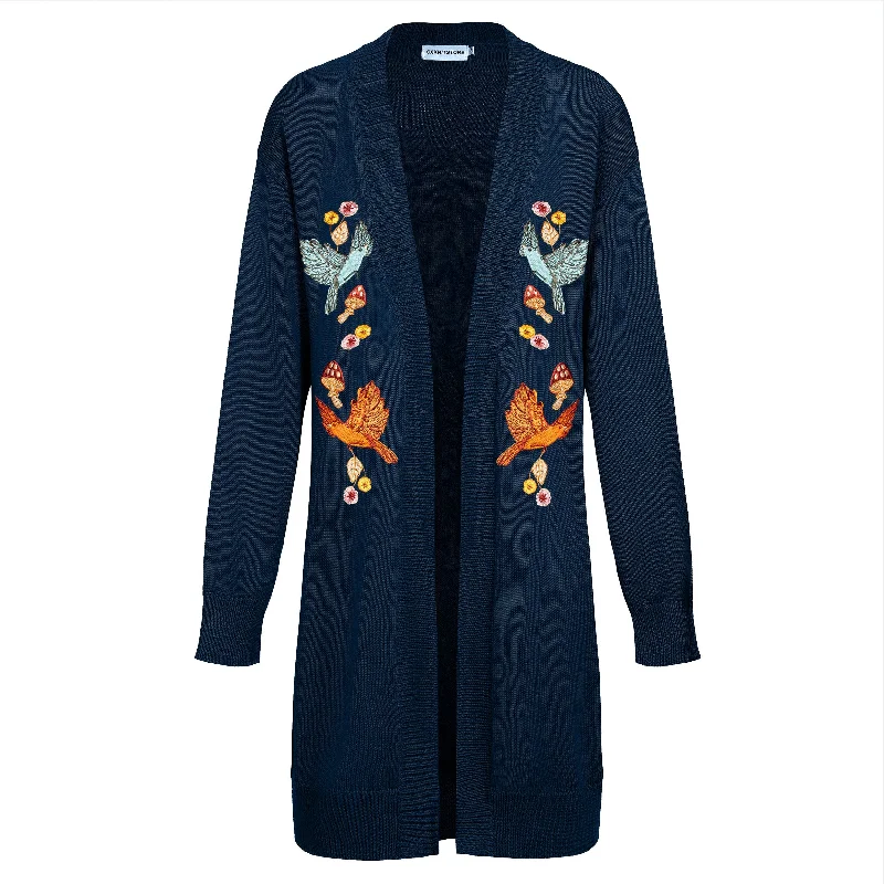 Women's dark blue vintage long cardigan sweater